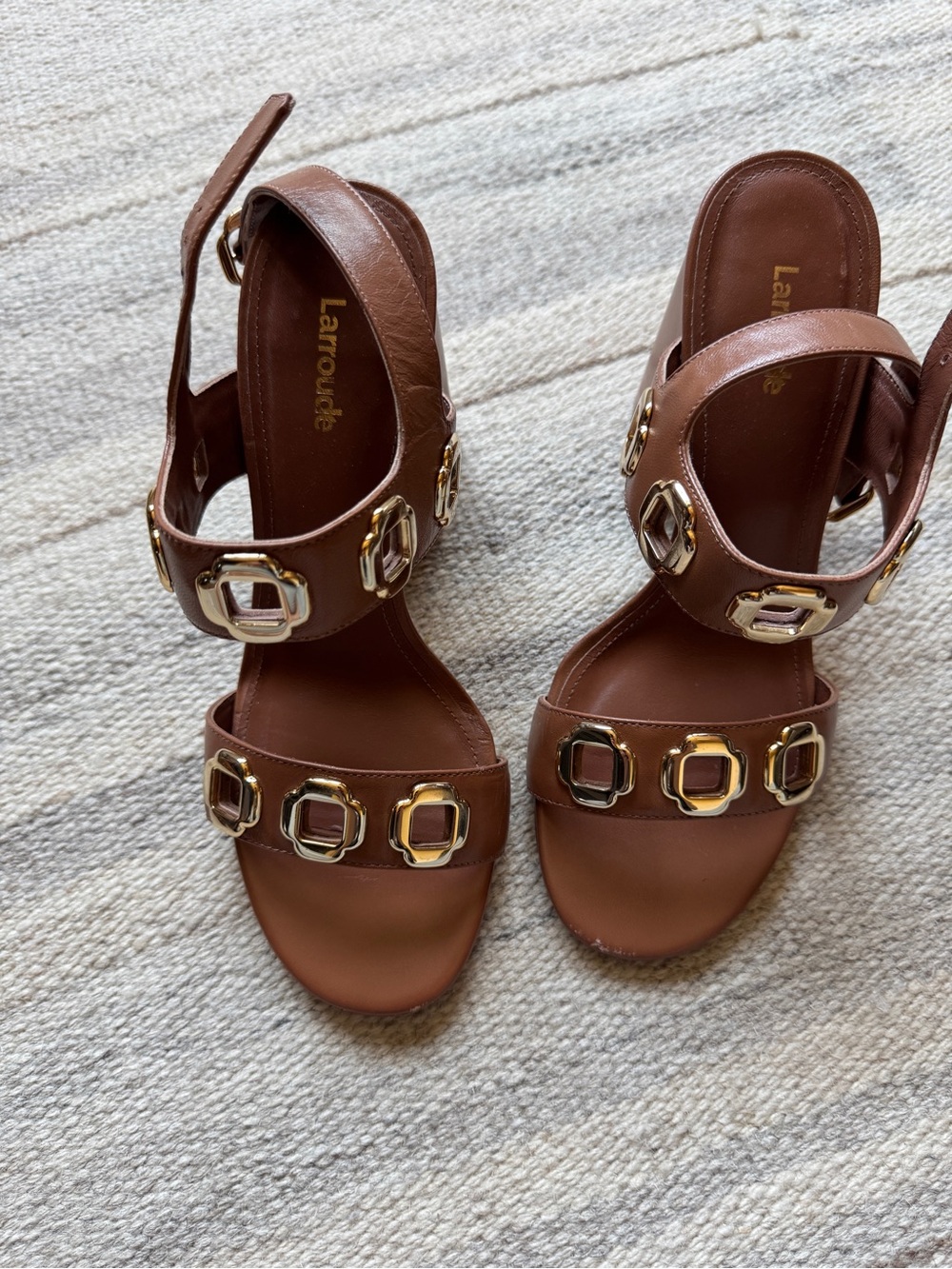 Larroude Brown Leather Gold-Accent Women's Sandals